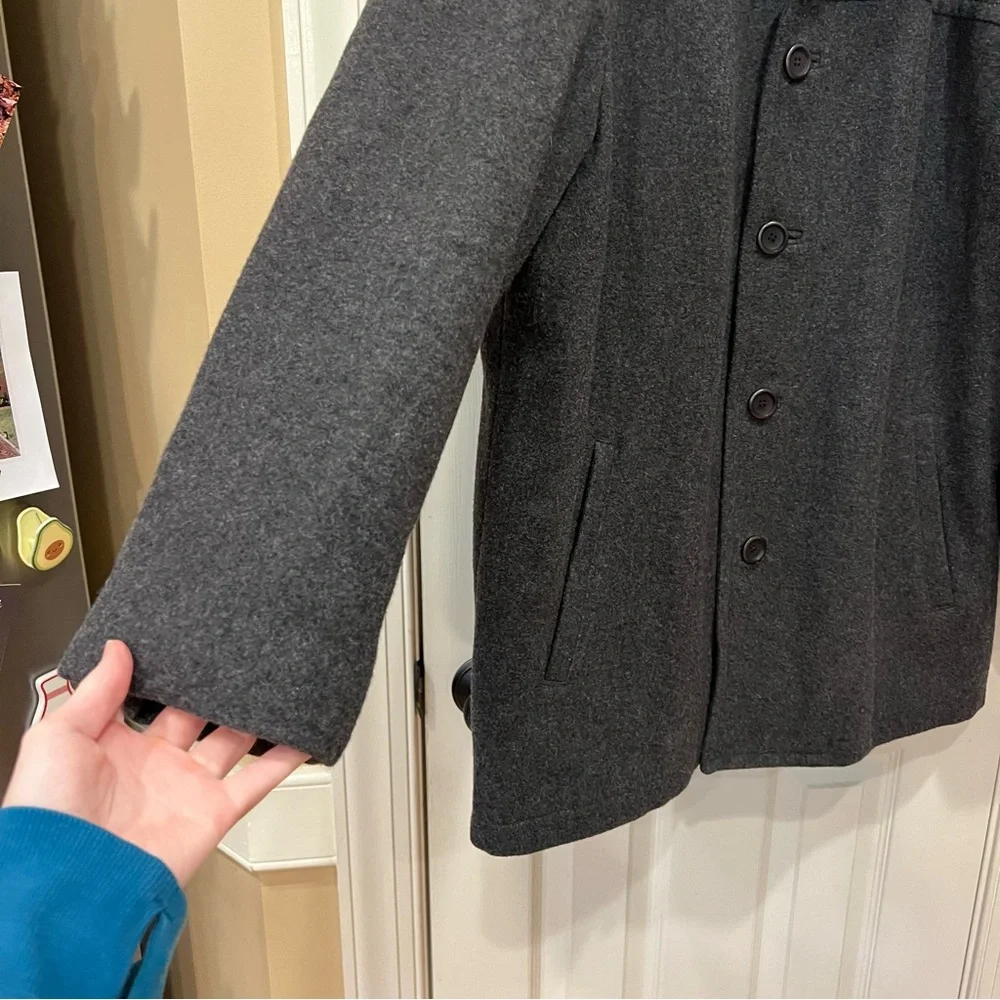 JCrew J. Crew Men’s Wool Button Front Jacket Outer Shell Pea Coat Gray Grey L